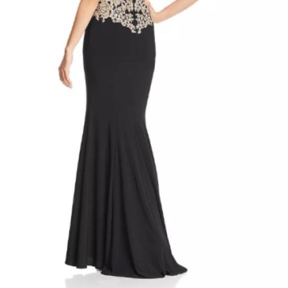 Avery Gold Embroidered Bodice Black Gown - Picture 3 of 7
